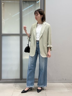 「RED CARD TOKYO（レッドカード）の【RED CARD/レッドカード】Wish ウィッシュ ワイドストレートデニム/吸水速乾（Denim pants、ブルー系）」を使った、さきてぃさん（レディース・153cm）の春コーディネート