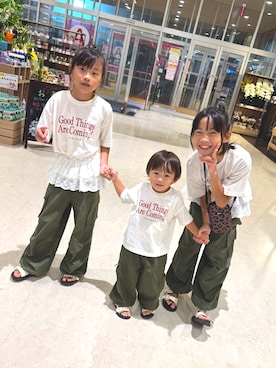 「pairmanon（ペアマノン）の【リンクコーデ】オリジナル シンプルプリントTシャツ（Tシャツ/カットソー）」を使った、Lunarion.21さん（キッズ・90cm）の夏コーディネート