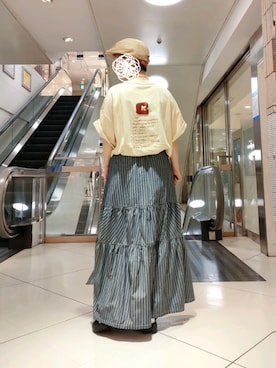 「刺繍」｜「アイテム（ハンチング/ベレー帽）」を使った、kuuさん（レディース・154cm）の夏コーディネート