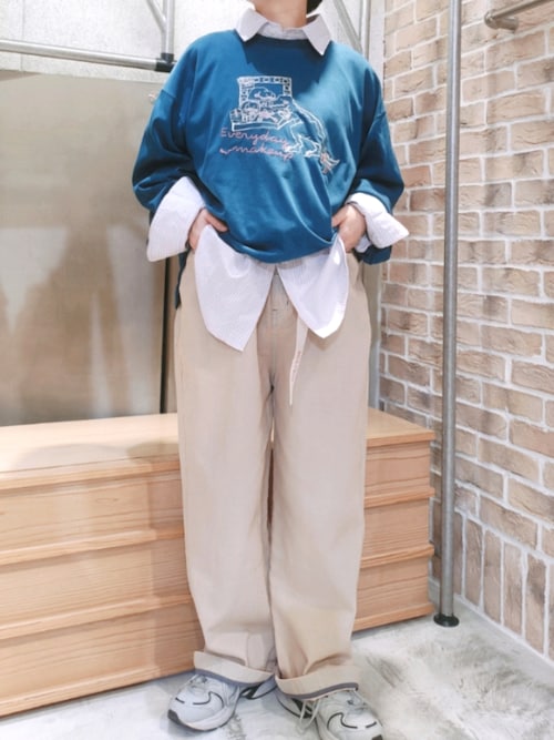 【ウエストサイズ調節可能/ユニセックス】ウエスト調節カラーオーバーダイデニムパンツ