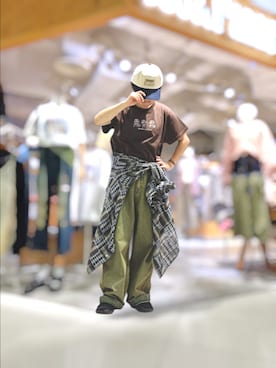 「ショート丈トップス」｜「アイテム（帽子）」を使った、kuuさん（レディース・154cm）の夏コーディネート