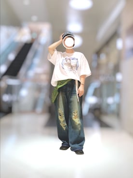 「アイテム（バンダナ/スカーフ）」を使った、kuuさん（レディース・154cm）の夏コーディネート