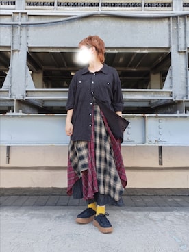 「アイテム（スリッポン）」を使った、kuuさん（レディース・154cm）の秋コーディネート