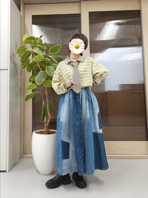 ダブルデニム❤リメイクスカート AS KNOW AS（アズノゥアズ） デニムスカート リメイク風デニムロング