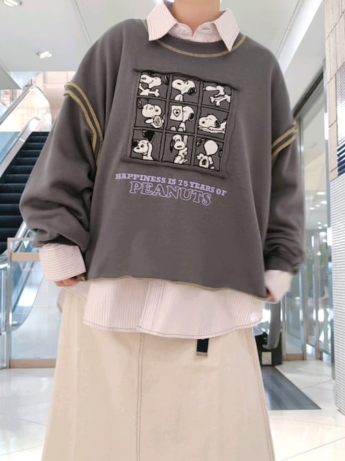 トレーナー スウェット 「PEANUTS 75th」ショート丈プルオーバー レディース DOUBLE NAME トレーナー スウェット 「PEANUTS 75th」ショート丈