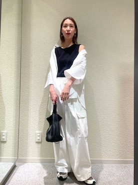 「かぐれ（カグレ）のワイドハーフスリーブシャツ（シャツ/ブラウス、ホワイト系）」を使った、♢♦︎RINA♦︎♢さん（レディース・164cm）の春コーディネート