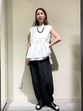 「かぐれ（カグレ）の綿麻デニムボリュームパンツ（デニムパンツ、ブルー系）」を使った、♢♦︎RINA♦︎♢さん（レディース・164cm）の春コーディネート