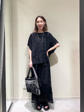 「かぐれ（カグレ）のコットンガーゼ刺繍2WAYブラウス（シャツ/ブラウス、ブラック系）」を使った、♢♦︎RINA♦︎♢さん（レディース・164cm）の夏コーディネート