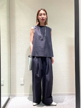 「かぐれ（カグレ）のギンガム2WAYブラウス（シャツ/ブラウス、グレー系）」を使った、♢♦︎RINA♦︎♢さん（レディース・164cm）の春コーディネート