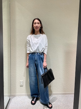 「かぐれ（カグレ）のリネンボートネックカットソー（Tシャツ/カットソー、ホワイト系）」を使った、♢♦︎RINA♦︎♢さん（レディース・164cm）の夏コーディネート