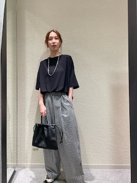 「かぐれ（カグレ）のハイツイストコットン半袖Tシャツ（Tシャツ/カットソー、ブラック系）」を使った、♢♦︎RINA♦︎♢さん（レディース・164cm）の夏コーディネート