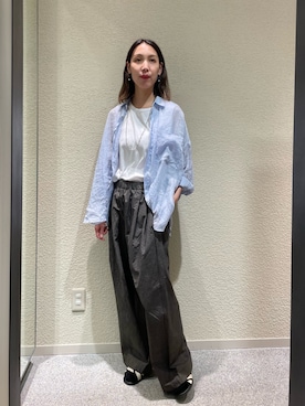 「かぐれ（カグレ）のラミーワイドシアーシャツ（シャツ/ブラウス、ブルー系）」を使った、♢♦︎RINA♦︎♢さん（レディース・164cm）の夏コーディネート