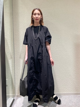「かぐれ（カグレ）のコットンシルクサイドギャザーワンピース（ワンピース、ブラック系）」を使った、♢♦︎RINA♦︎♢さん（レディース・164cm）の夏コーディネート