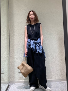 「かぐれ（カグレ）のベイカーパンツ（その他パンツ、ブラック系）」を使った、♢♦︎RINA♦︎♢さん（レディース・164cm）の夏コーディネート