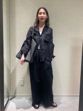「かぐれ（カグレ）のラミーワイドシアーシャツ（シャツ/ブラウス、ブラック系）」を使った、♢♦︎RINA♦︎♢さん（レディース・164cm）の夏コーディネート