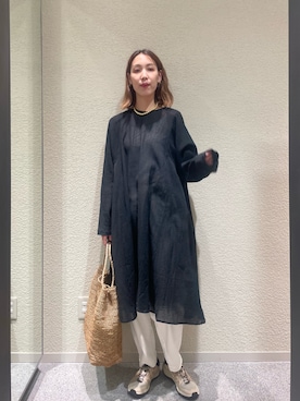 「かぐれ（カグレ）のボイルフレアチュニック（チュニック、ブラック系）」を使った、♢♦︎RINA♦︎♢さん（レディース・164cm）の夏コーディネート