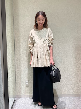 「かぐれ（カグレ）のカットJQアンガルカシャツ（シャツ/ブラウス、ベージュ系）」を使った、♢♦︎RINA♦︎♢さん（レディース・164cm）の夏コーディネート
