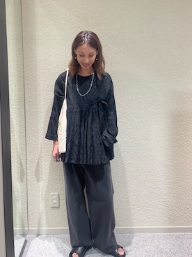 「かぐれ（カグレ）のカットJQアンガルカシャツ（シャツ/ブラウス、ブラック系）」を使った、♢♦︎RINA♦︎♢さん（レディース・164cm）の夏コーディネート