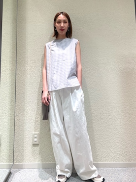 「かぐれ（カグレ）のギンガム2WAYブラウス（シャツ/ブラウス、グレー系）」を使った、♢♦︎RINA♦︎♢さん（レディース・164cm）の春コーディネート