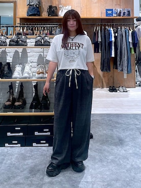 「PBLIM（ページボーイリム）の《UNISEX》ダブルウエストチェックパンツ（その他パンツ、グレー系）」を使った、keinnna79さん（レディース）の夏コーディネート