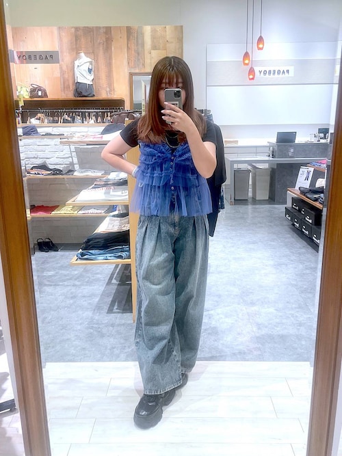 完売PAGEBOY デニムセットアップ　グリーン PAGEBOY（ページボーイ）の「カラーデニムセットアップ