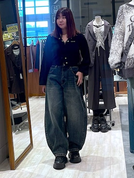 「PBLIM（ページボーイリム）の《UNISEX》スラブブリーチデニム（デニムパンツ）」を使った、keinnna79さん（レディース・160cm）の秋コーディネート