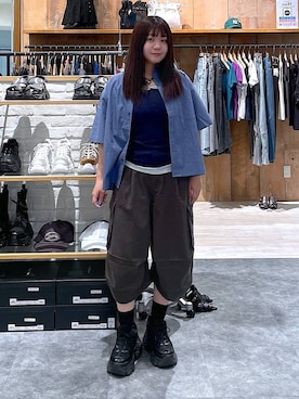 「PBLIM（ページボーイリム）の《UNISEX》ヘンリーレイヤードタンク / ２枚セット（タンクトップ、ブルー系）」を使った、keinnna79さん（レディース）の夏コーディネート