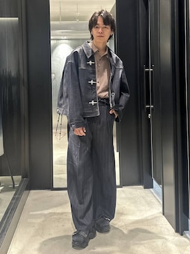 「HARE（ハレ）のメタルループタイ(HARE)（ネックレス、シルバー系）」を使った、おざさん（メンズ・172cm）の春コーディネート