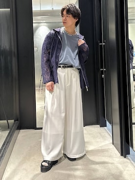 「HARE（ハレ）のHAREロゴヴィンテージカットソー(HARE)（Tシャツ/カットソー、ブルー系）」を使った、おざさん（メンズ・172cm）の春コーディネート