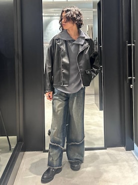 「HARE（ハレ）のアイテム（ライダースジャケット）」を使った、おざさん（メンズ・172cm）の秋コーディネート