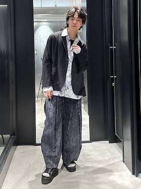 「HARE（ハレ）の【SET UP対応】トランジションジャケット(HARE)（テーラードジャケット、ブラック系）」を使った、おざさん（メンズ・172cm）の春コーディネート