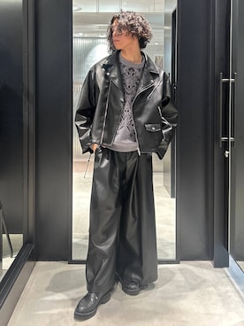 「HARE（ハレ）のアイテム（ライダースジャケット）」を使った、おざさん（メンズ・172cm）の秋コーディネート