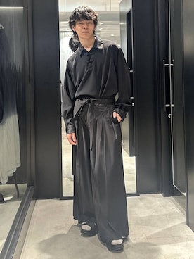 「HARE（ハレ）のビルディングソールサンダル(HARE)（サンダル、ブラック系）」を使った、おざさん（メンズ・172cm）の春コーディネート