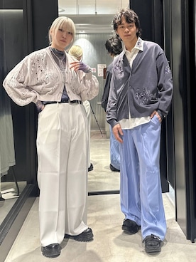 「HARE（ハレ）の【SET UP対応 イージーケア】TOROMIワイドパンツ(HARE)（スラックス、ブルー系）」を使った、おざさん（メンズ・172cm）の春コーディネート