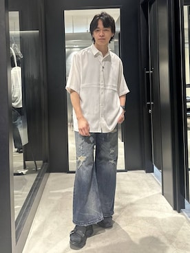 「HARE（ハレ）のメタルループタイ(HARE)（ネックレス、シルバー系）」を使った、おざさん（メンズ・172cm）の春コーディネート