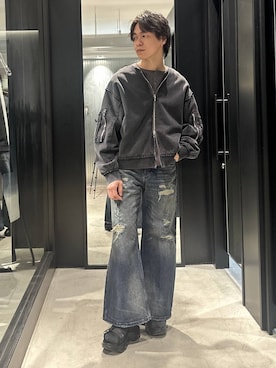 「HARE（ハレ）のビルディングソールサンダル(HARE)（サンダル、ブラック系）」を使った、おざさん（メンズ・172cm）の春コーディネート