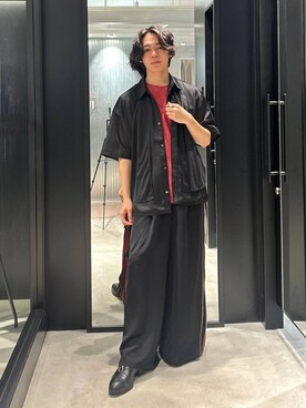 「アイテム（パンツ、レッド系）」を使った、おざさん（メンズ・172cm）の夏コーディネート