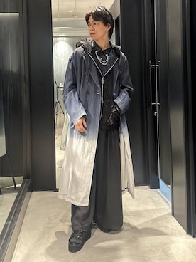 「HARE（ハレ）のチェーンラペルブローチ(HARE)（ネックレス、シルバー系）」を使った、おざさん（メンズ・172cm）の春コーディネート