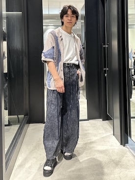 「HARE（ハレ）のツイストバックルベルト(HARE)（ベルト、ブラック系）」を使った、おざさん（メンズ・172cm）の春コーディネート