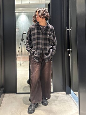 「アイテム（デニムパンツ、レッド系）」を使った、おざさん（メンズ・172cm）の秋コーディネート