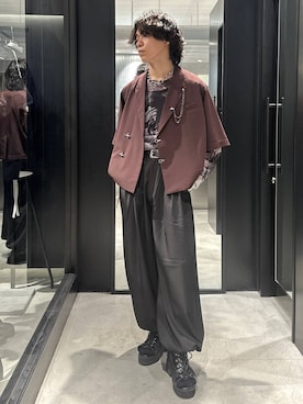 「HARE（ハレ）の【SET UP対応 接触冷感】メタルパーツジャケット(HARE)（テーラードジャケット、レッド系）」を使った、おざさん（メンズ・172cm）の夏コーディネート