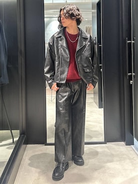 「HARE（ハレ）のアイテム（ライダースジャケット）」を使った、おざさん（メンズ・172cm）の秋コーディネート