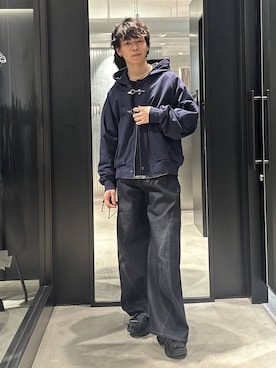 「HARE（ハレ）のビルディングソールサンダル(HARE)（サンダル、ブラック系）」を使った、おざさん（メンズ・172cm）の春コーディネート