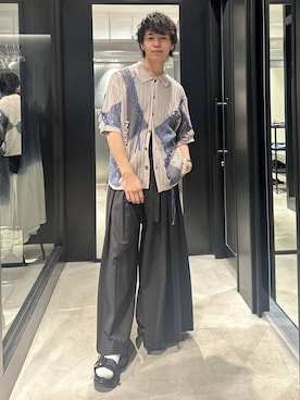 「HARE（ハレ）のビルディングソールサンダル(HARE)（サンダル、ブラック系）」を使った、おざさん（メンズ・172cm）の春コーディネート