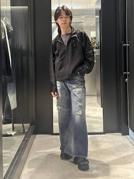 「HARE（ハレ）のビルディングソールサンダル(HARE)（サンダル、ブラック系）」を使った、おざさん（メンズ・172cm）の春コーディネート