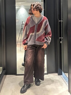 「アイテム（デニムパンツ、レッド系）」を使った、おざさん（メンズ・172cm）の秋コーディネート