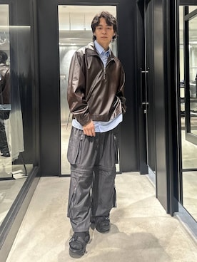 「HARE（ハレ）のビルディングソールサンダル(HARE)（サンダル、ブラック系）」を使った、おざさん（メンズ・172cm）の春コーディネート