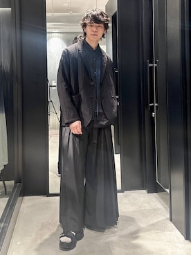 「HARE（ハレ）のビルディングソールサンダル(HARE)（サンダル、ブラック系）」を使った、おざさん（メンズ・172cm）の春コーディネート