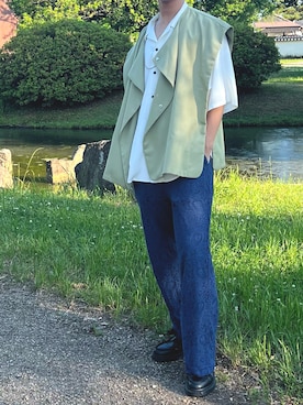 「Ellno Loset（エルノロゼット）のアイテム（ベスト）」を使った、餅さん（メンズ・176cm）の夏コーディネート