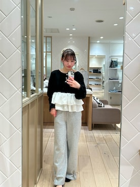 「mystic（ミスティック）の【4色展開◎】ペプラムヘンリーニット（ニット/セーター、ブラック系）」を使った、Takaraさん（レディース・166cm）の春コーディネート